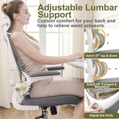 Ergonomischer Bürostuhl Zuhause Netzrücken Armlehnen weiß/grau