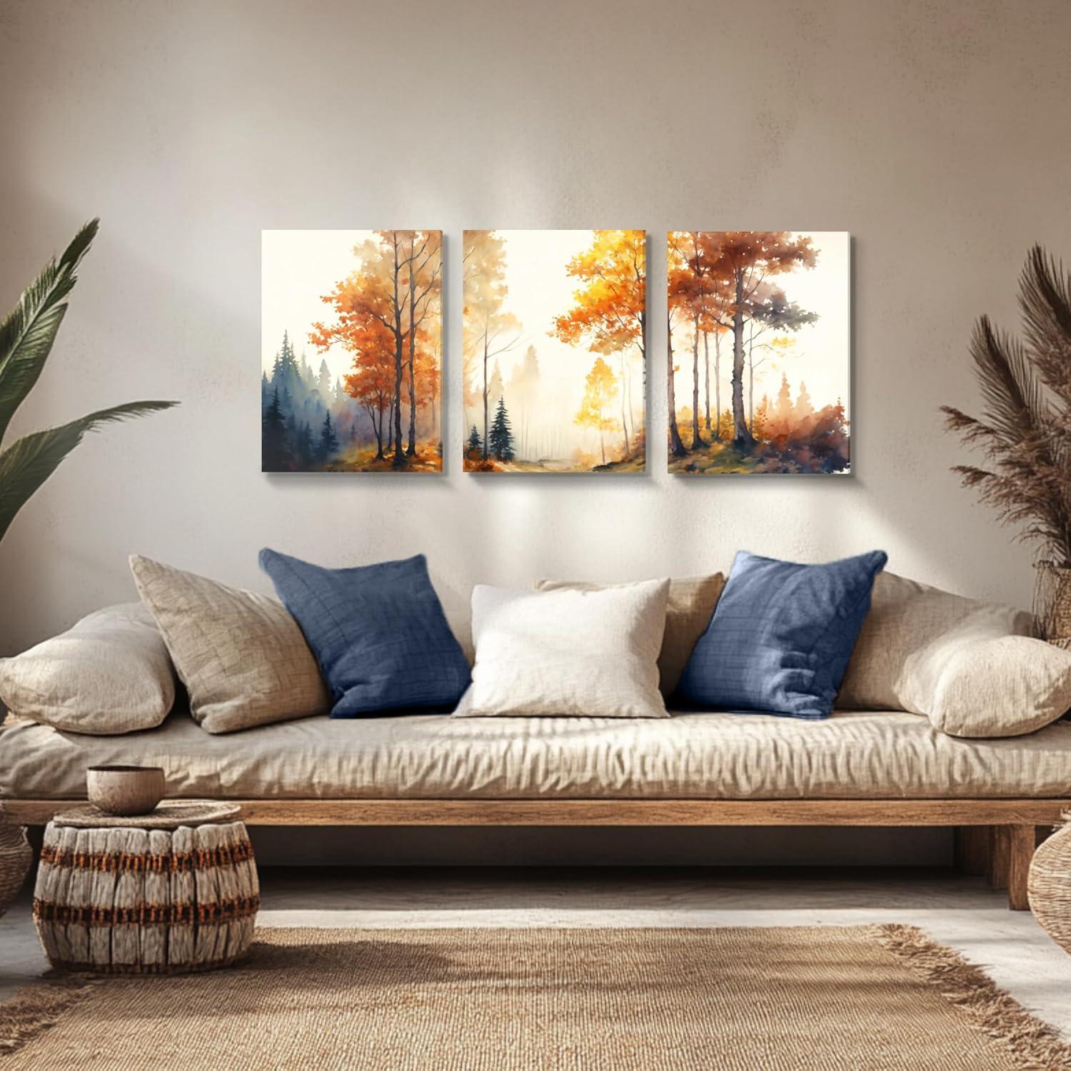 Aquarell Wald Leinwand Bilder Set 40cm x 58cm x 3