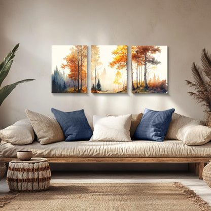 Aquarell Wald Leinwand Bilder Set 40cm x 58cm x 3