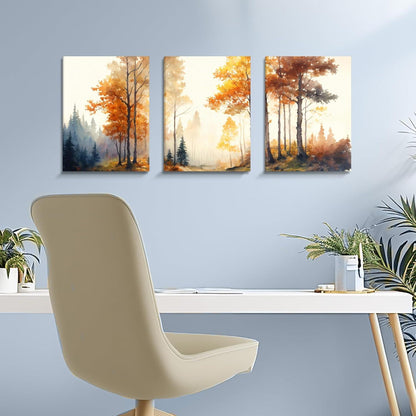Aquarell Wald Leinwandbilder Set 40x58cm x 3 - Natur Landschaft