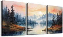 Aquarell Wald Leinwand Bilder Set Sonnenuntergang Wandbilder