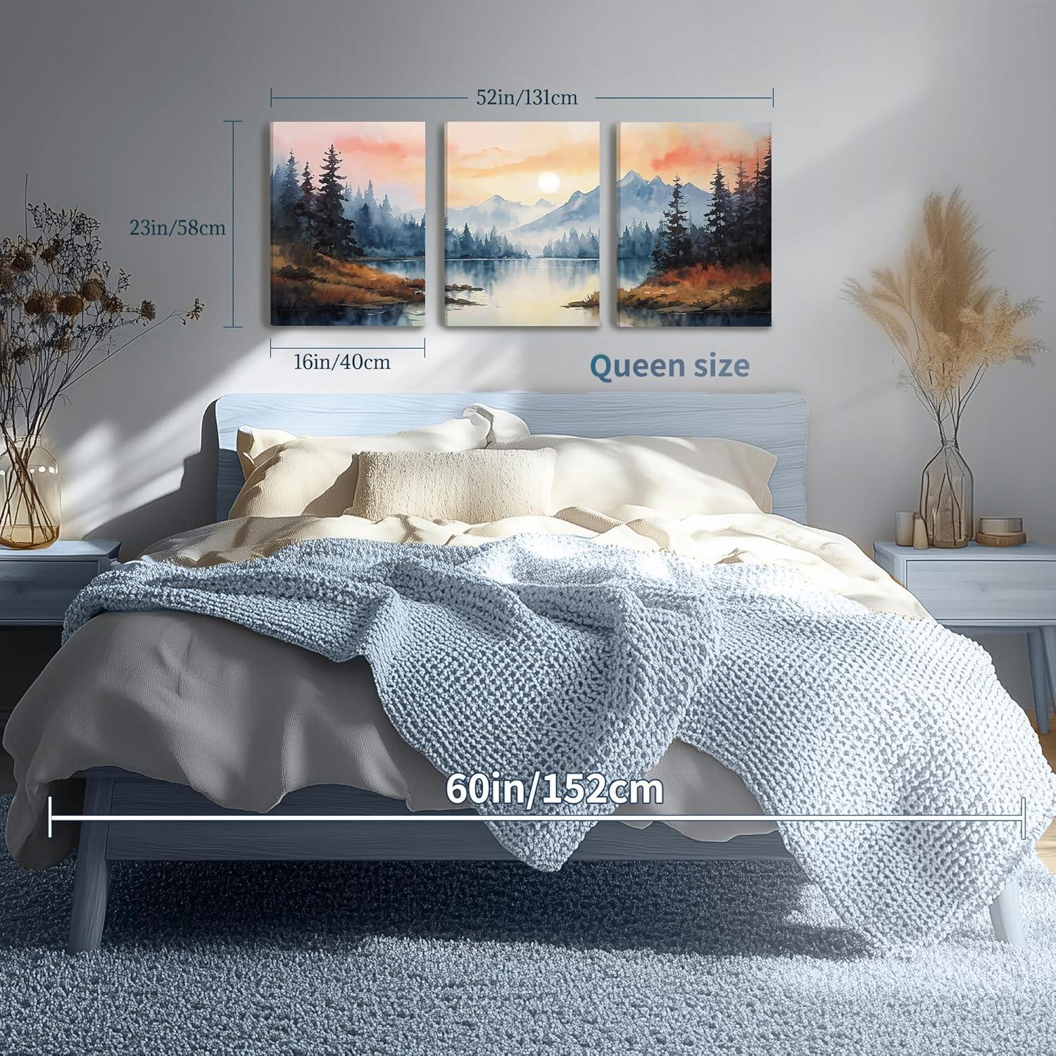 Aquarell Wald Leinwand Bilder Set Sonnenuntergang 40x58x3