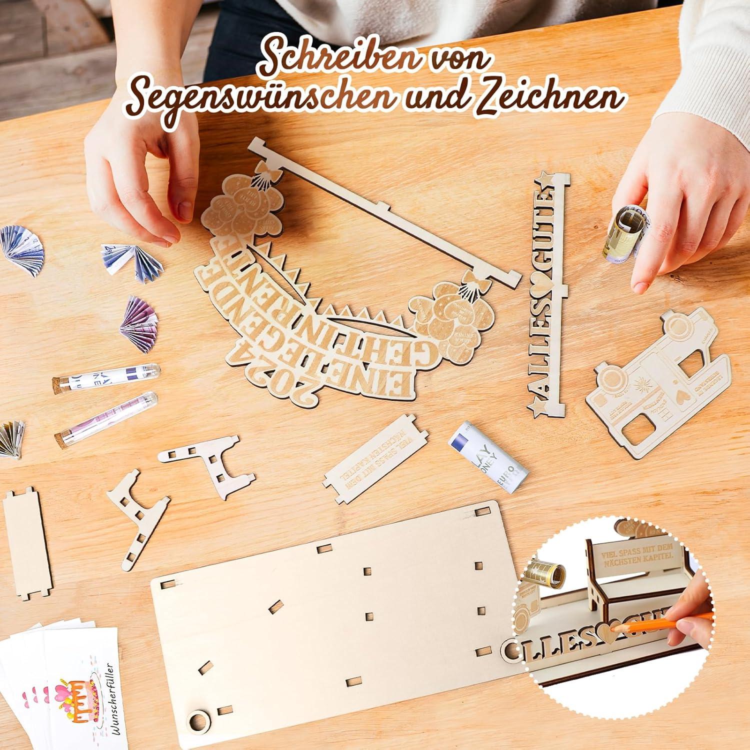 Hzdyopk Rentner Geschenk Holz LED Lichterkette Rente Deko 2024 Mann Frau Bank