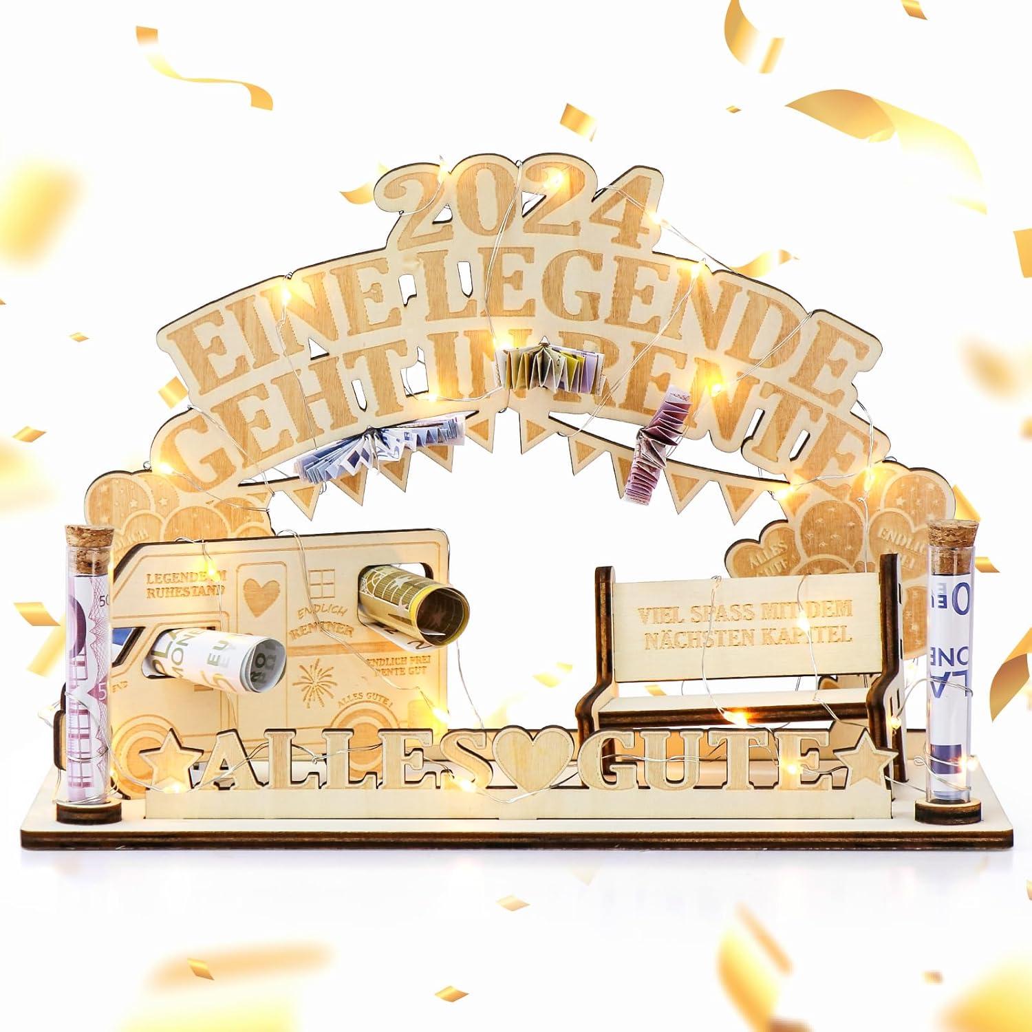 Hzdyopk Rentner Geschenk Holz LED Lichterkette Rente Deko 2024 Mann Frau Bank