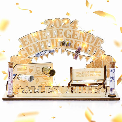 Hzdyopk Rentner Geschenk Holz LED Lichterkette Rente Deko 2024 Mann Frau Bank