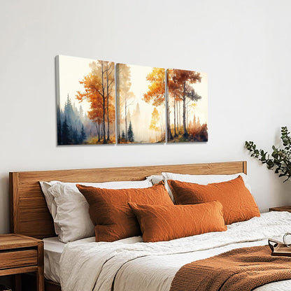 Aquarell Wald Leinwand Bilder Set Herbst Natur Landschaft