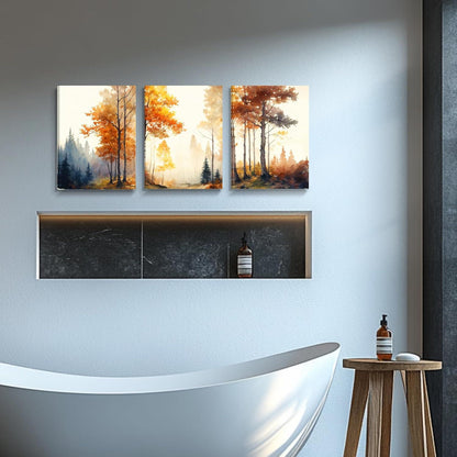 Aquarell Nebel Wald Leinwandbilder Set Wohnzimmer Natur Landschaft in