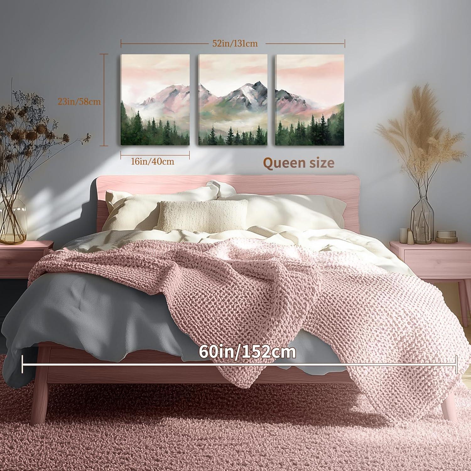 Aquarell Wald Leinwand Bilder Set Rosa Grüne Landschaft 40x58cm 3er