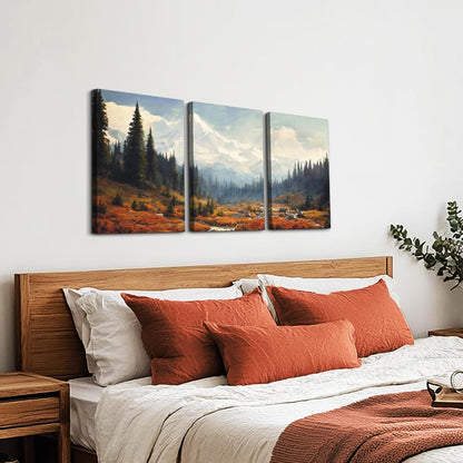 Aquarell Wald Leinwand Bilder Set 3-teilig 30x40cm Natur Landschaft