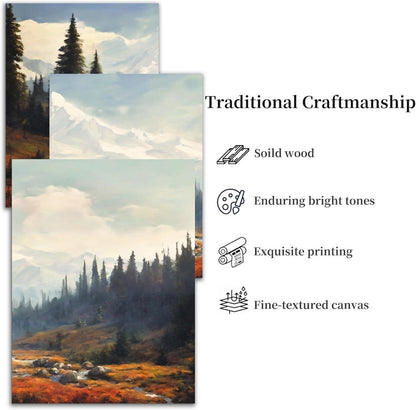 Aquarell Wald Leinwand Bilder Set - Natur Landschafts Wandbilder Wohnzimmer 30cm x 40cm x 3