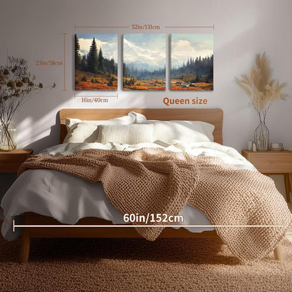 Aquarell Wald Leinwand Bilder Set Wohnzimmer Fluss Landschaft 30x40cm x 3