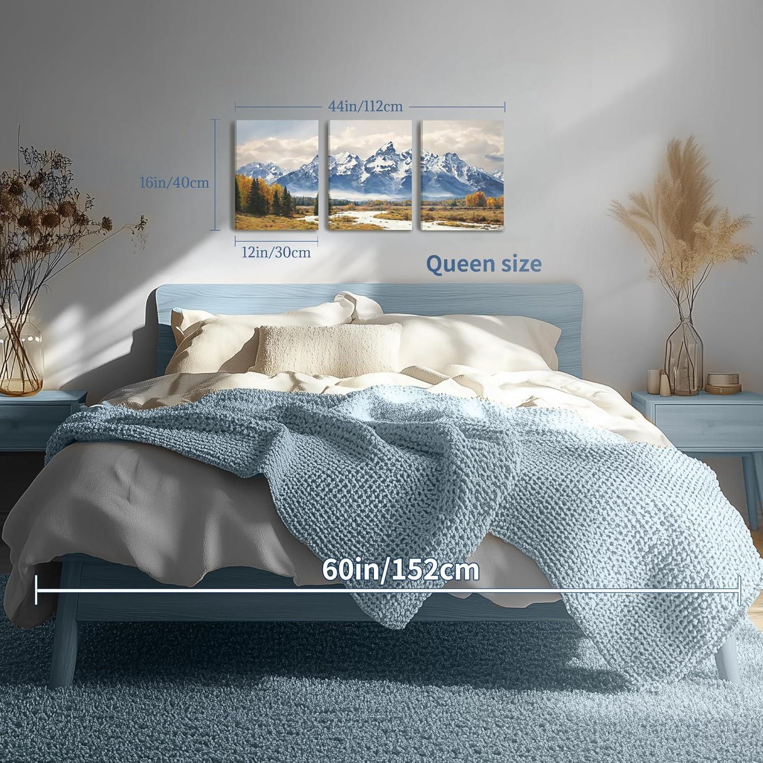 Moderne Blaue Schneeberg Aquarell Leinwandbilder Set 30cm x 40cm x 3