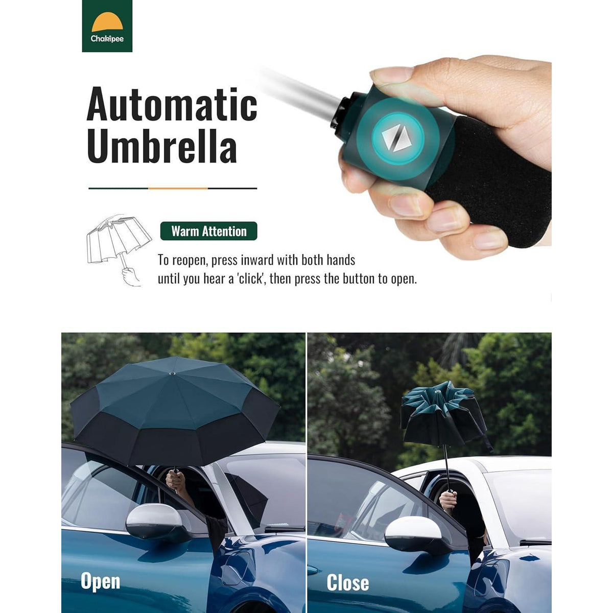Kompakter Reise Regenschirm Sturmfest Automatik Blau