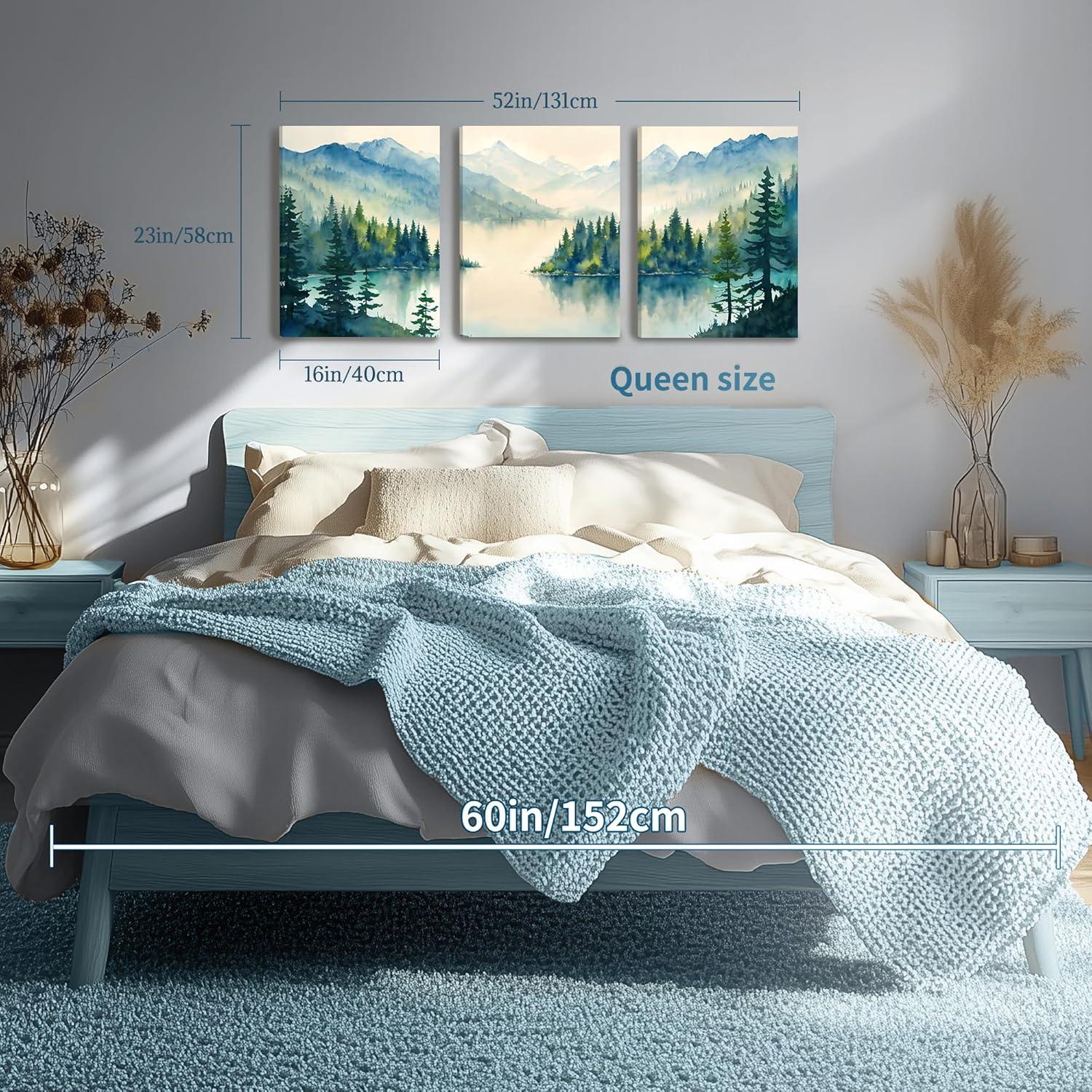 Moderne Aquarell Wald Leinwand Bilder Set 40x58cm x3