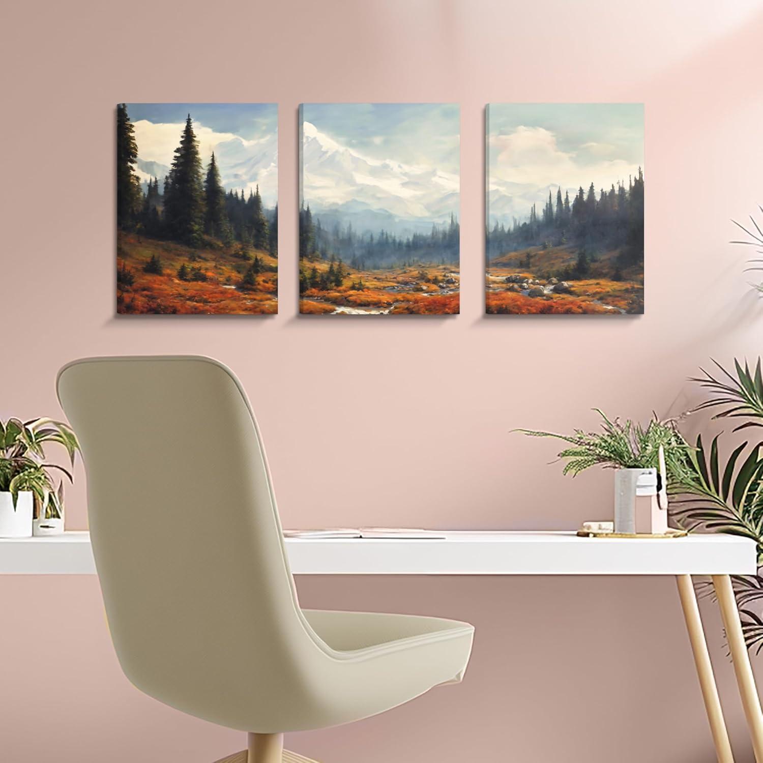 Aquarell Wald Leinwand Bilder Set Natur Landschaft Wandbilder 40cm x