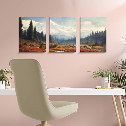 Aquarell Wald Leinwand Bilder Set Natur Landschaft Wandbilder 40cm x