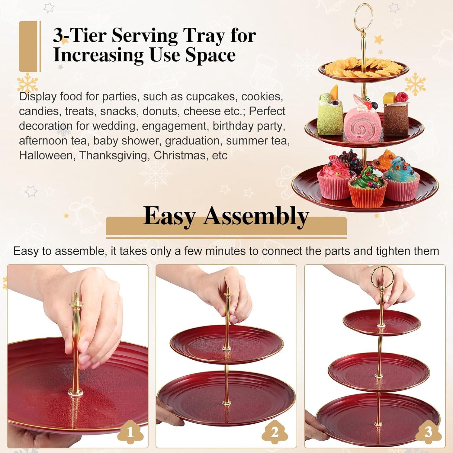 3-stöckiger Cupcake-Ständer Dessertteller Hochzeit Geburtstag Rot