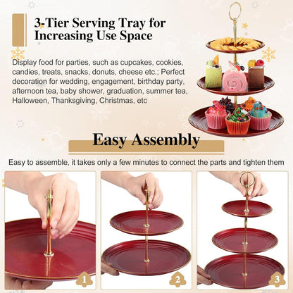 3-stöckiger Cupcake-Ständer Dessertteller Hochzeit Geburtstag Rot