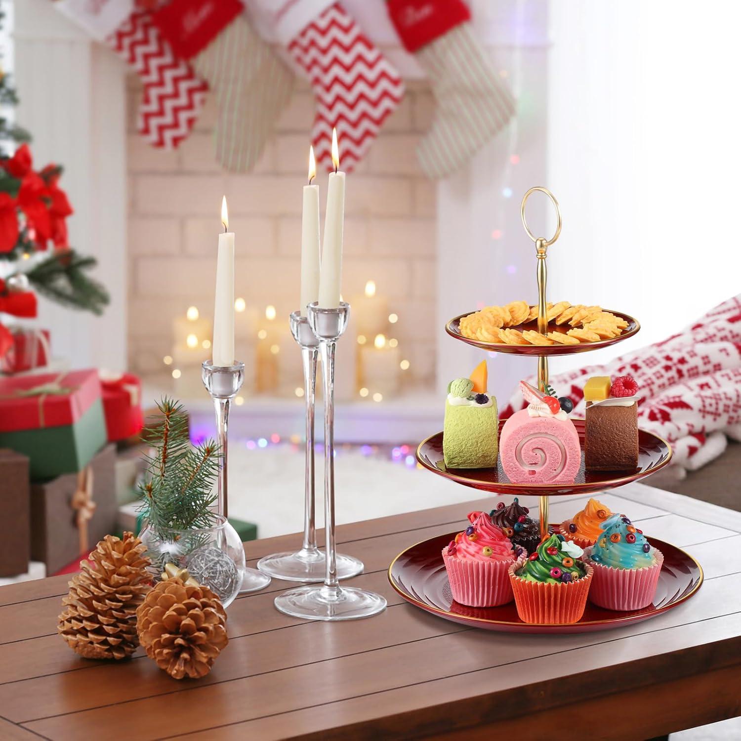 3-stöckiger Cupcake Kuchenständer Dessert Etagen-Serviertablett Burgunderrot