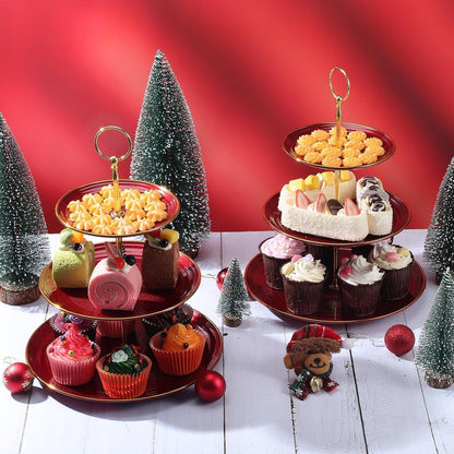3-stöckiger Cupcake Kuchenständer Dessert Etagen-Serviertablett Burgunderrot