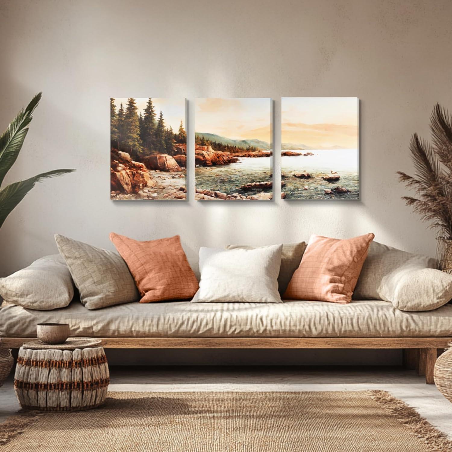 MHARTK66 Rotes Riff Aquarell Leinwandbild Set Wohnzimmer