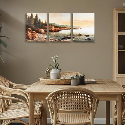 Rotes Riff Aquarell Leinwand Bilder Set Sonnenuntergang Meer