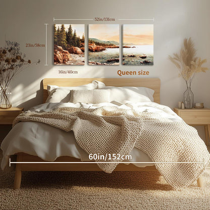 Rotes Riff Aquarell Leinwand Set Sonnenuntergang Meer Wandbilder 40x58x3