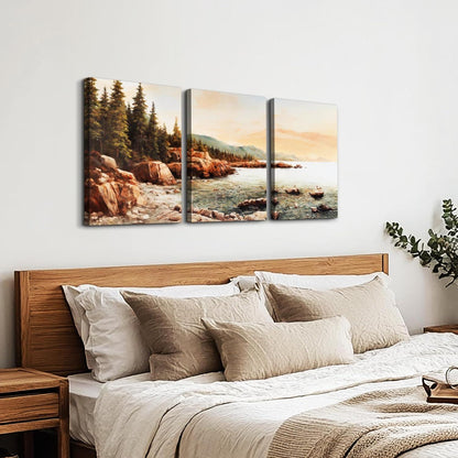 MHARTK66 Rotes Riff Aquarell Leinwand Bilder Set Wohnzimmer