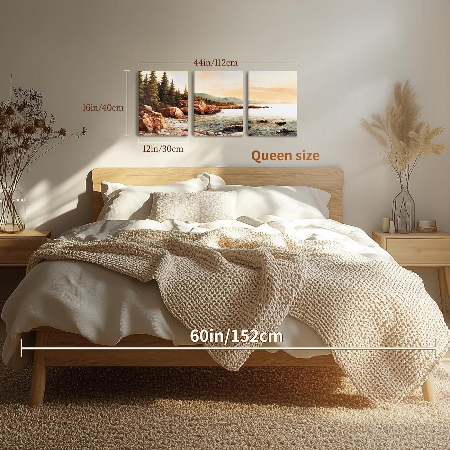 MHARTK66 Rotes Riff Aquarell Leinwandbilder Set Sonnenuntergang Meer 30x40cm 3er