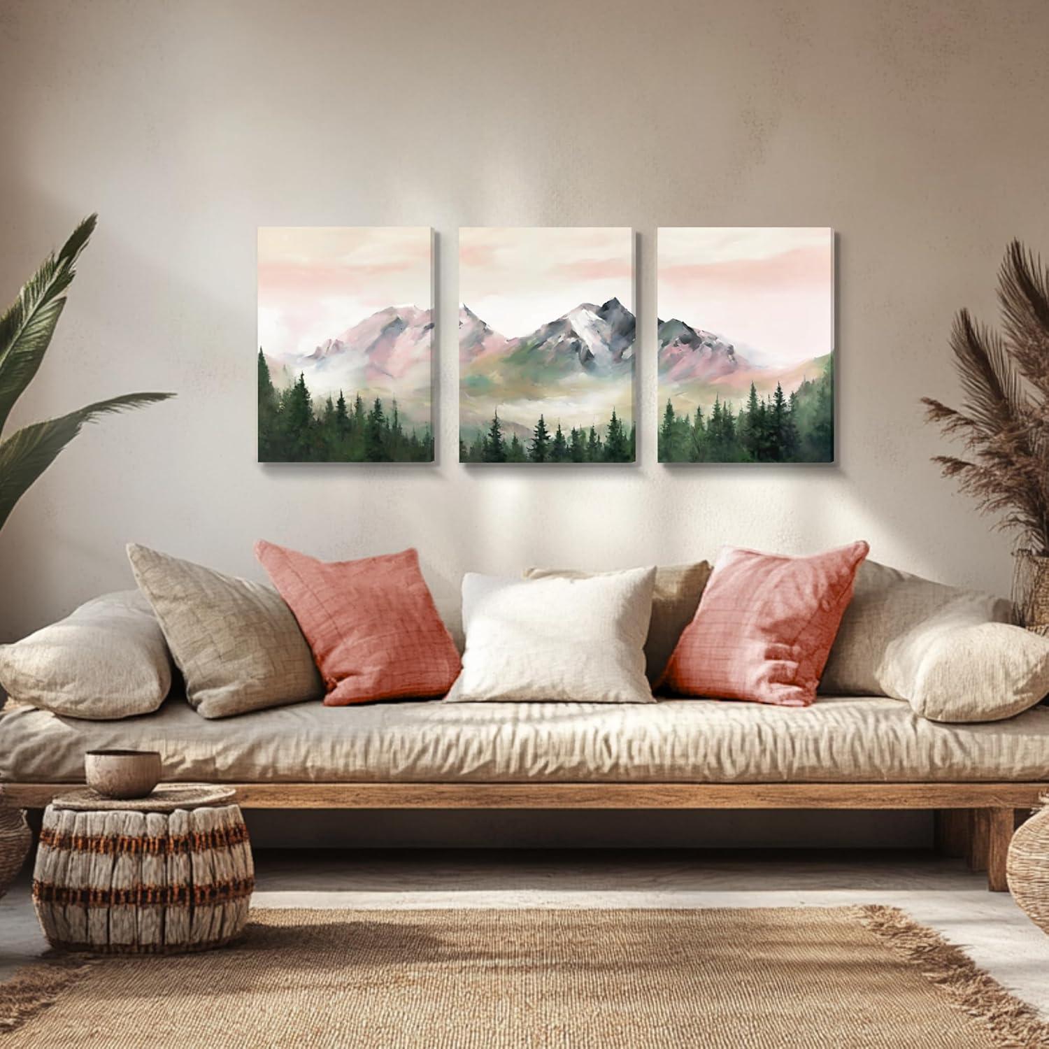 Aquarell Wald Leinwand Bilder Set - Modernes Wanddeko für