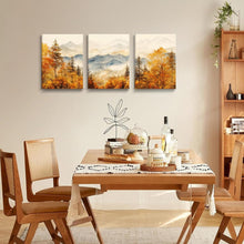 Aquarell Wald Leinwand Bilder Set Herbst Berglandschaft 40cm