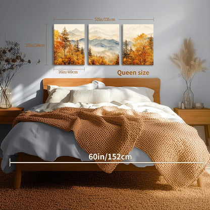 Aquarell Wald Leinwand Bilder Set Herbst Berglandschaft 40x58cm 3er