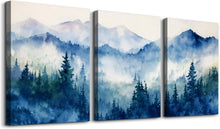 Aquarell Wald Leinwand Bilder Set Blau Grün Berg Landschaft
