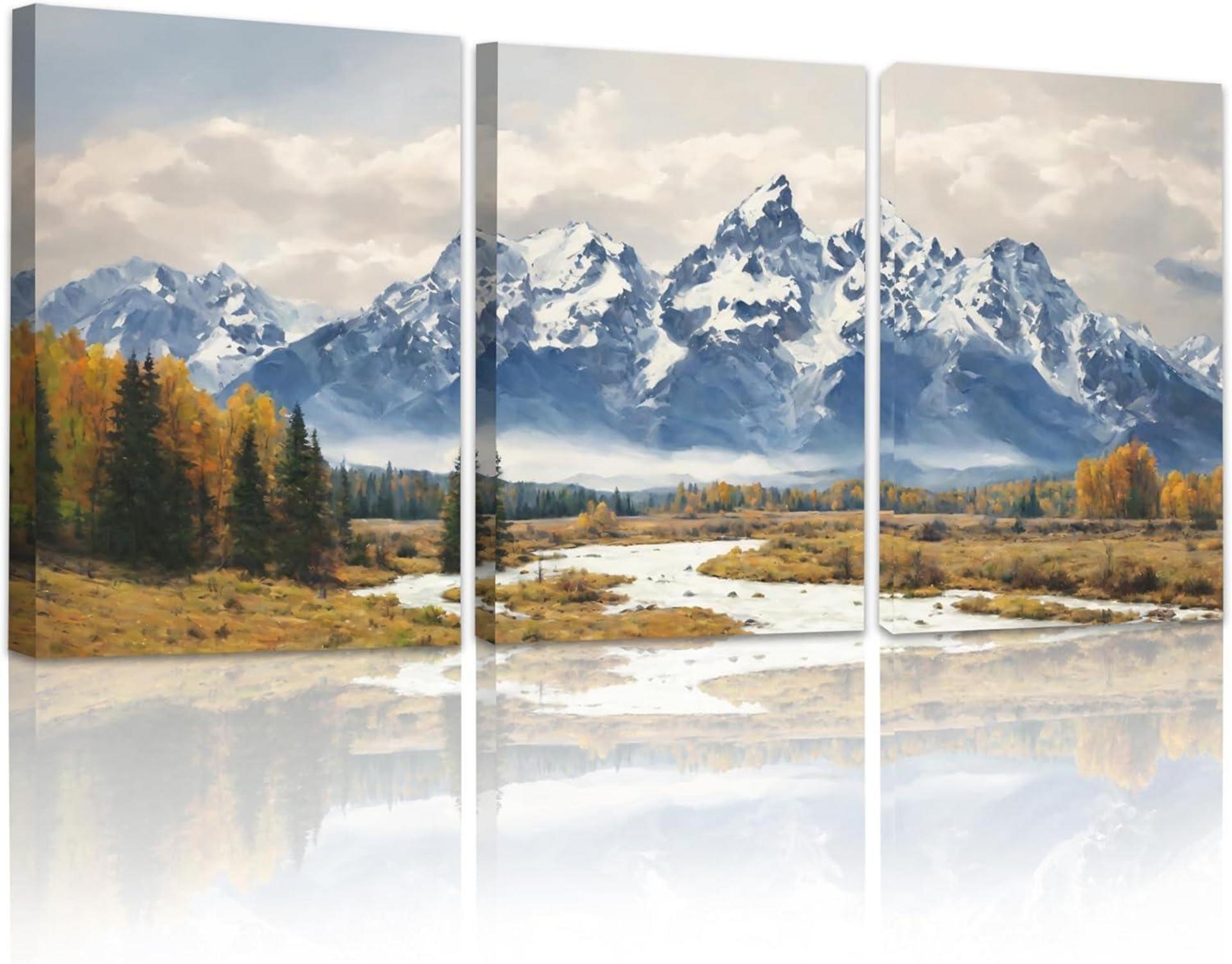 Blauer Schneeberg Aquarell Leinwand Bilder Set Wohnzimmer 40cm x 58cm