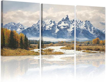 Blauer Schneeberg Aquarell Leinwand Bilder Set Wohnzimmer 40cm x 58cm