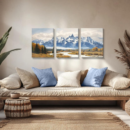 Blauer Schneeberg Wandbilder Set - Aquarell Wald Leinwand