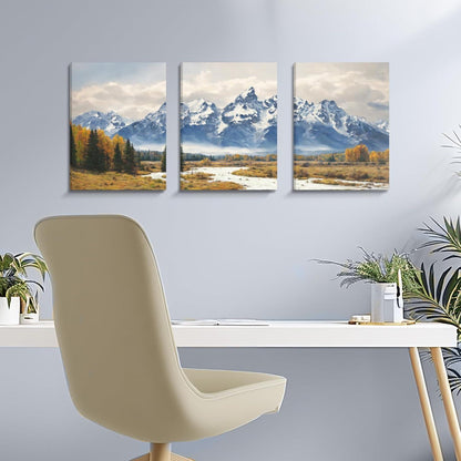 Blauer Schneeberg Aquarell Leinwand Bilder Set Wohnzimmer 40cm x 58cm