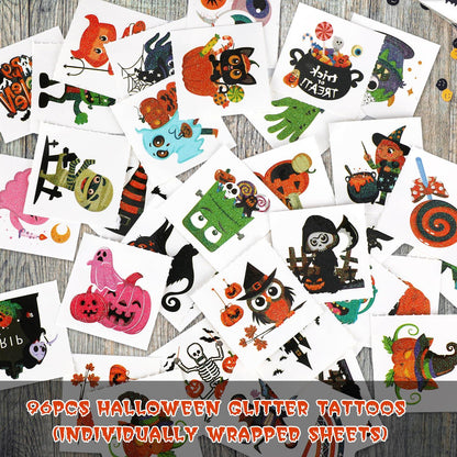 Halloween Glitzer Kinder Tattoos Set 96 Blätter Halloween Motive