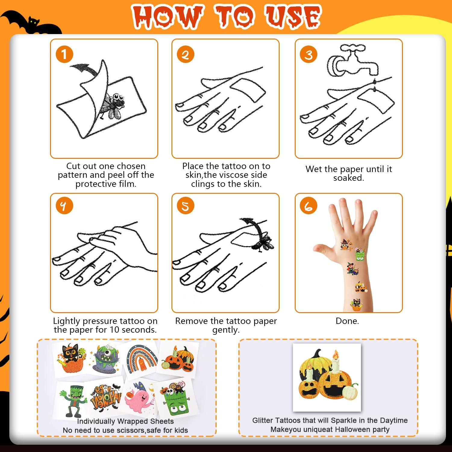 Halloween Glitzer Tattoos Kinder 96 Blätter Aufkleber Mädchen Jungen Party