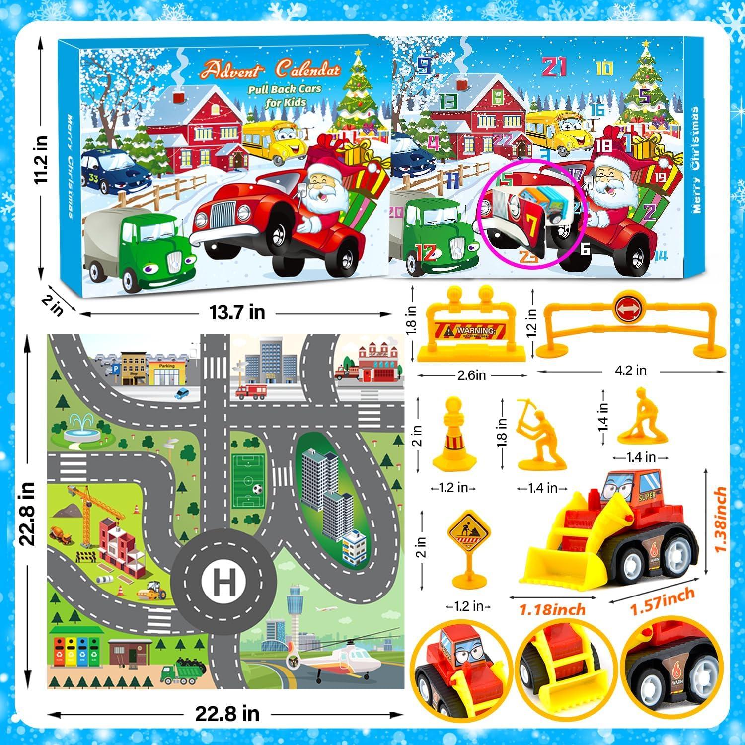 Adventskalender 2024 für Kinder Jungen Auto Spielzeug Weihnachtsgeschenke