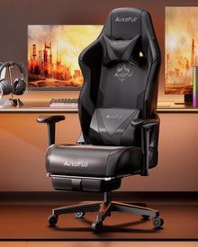 AutoFull C3 Gaming-Stuhl PU-Leder Schwarz Lordose Fußstütze