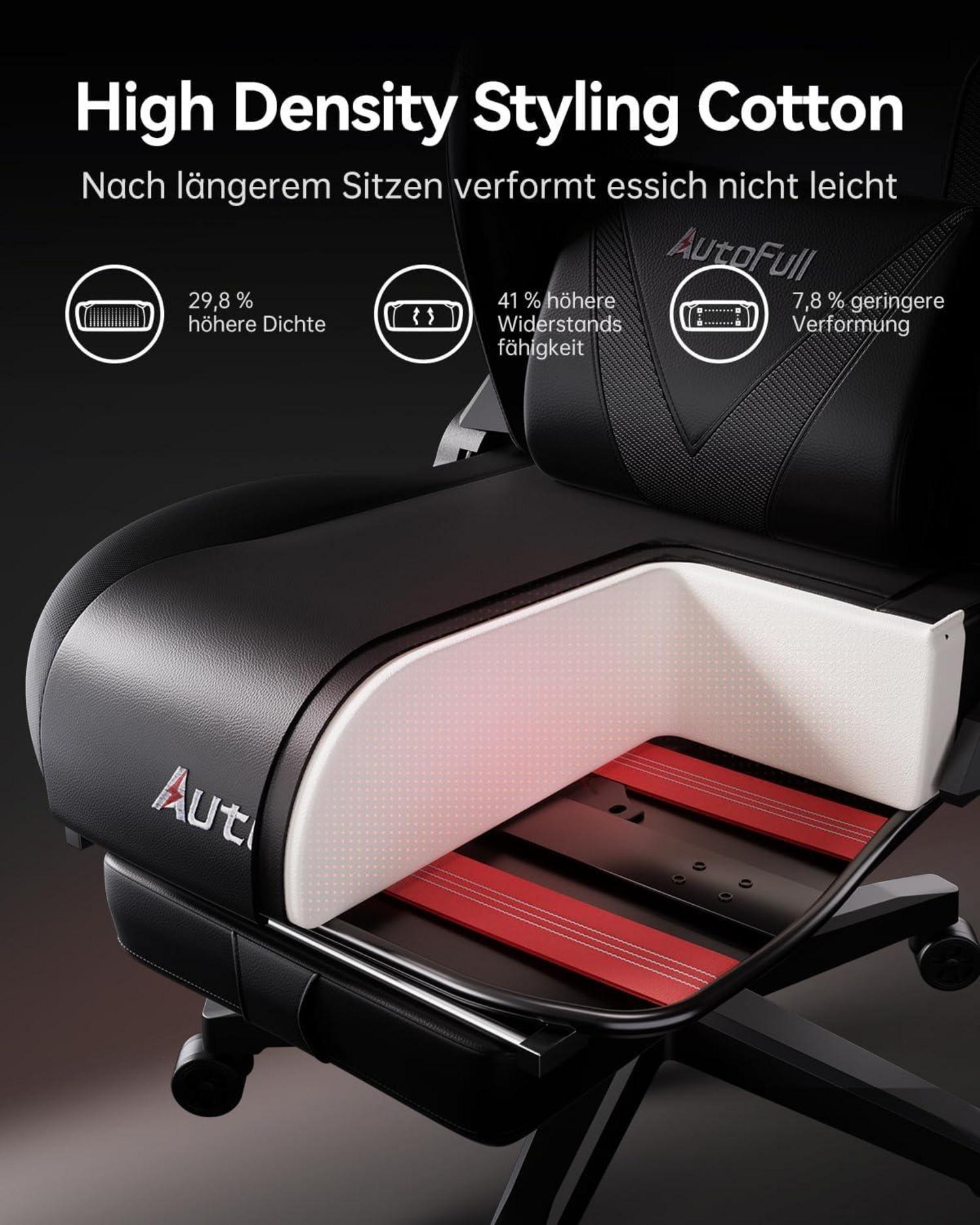 AutoFull C3 Gaming-Stuhl ergonomisch PU-Leder Schwarz Lordosenstützkissen Fußstütze