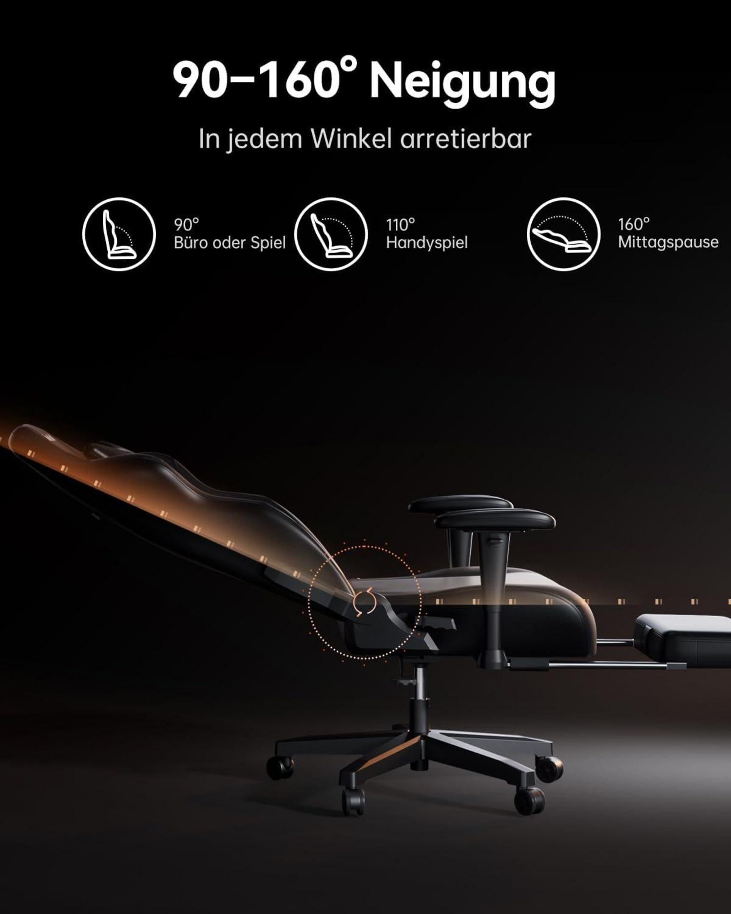 E-Sport Gaming-Stuhl Schwarz mit Lordosen- und Fußstütze