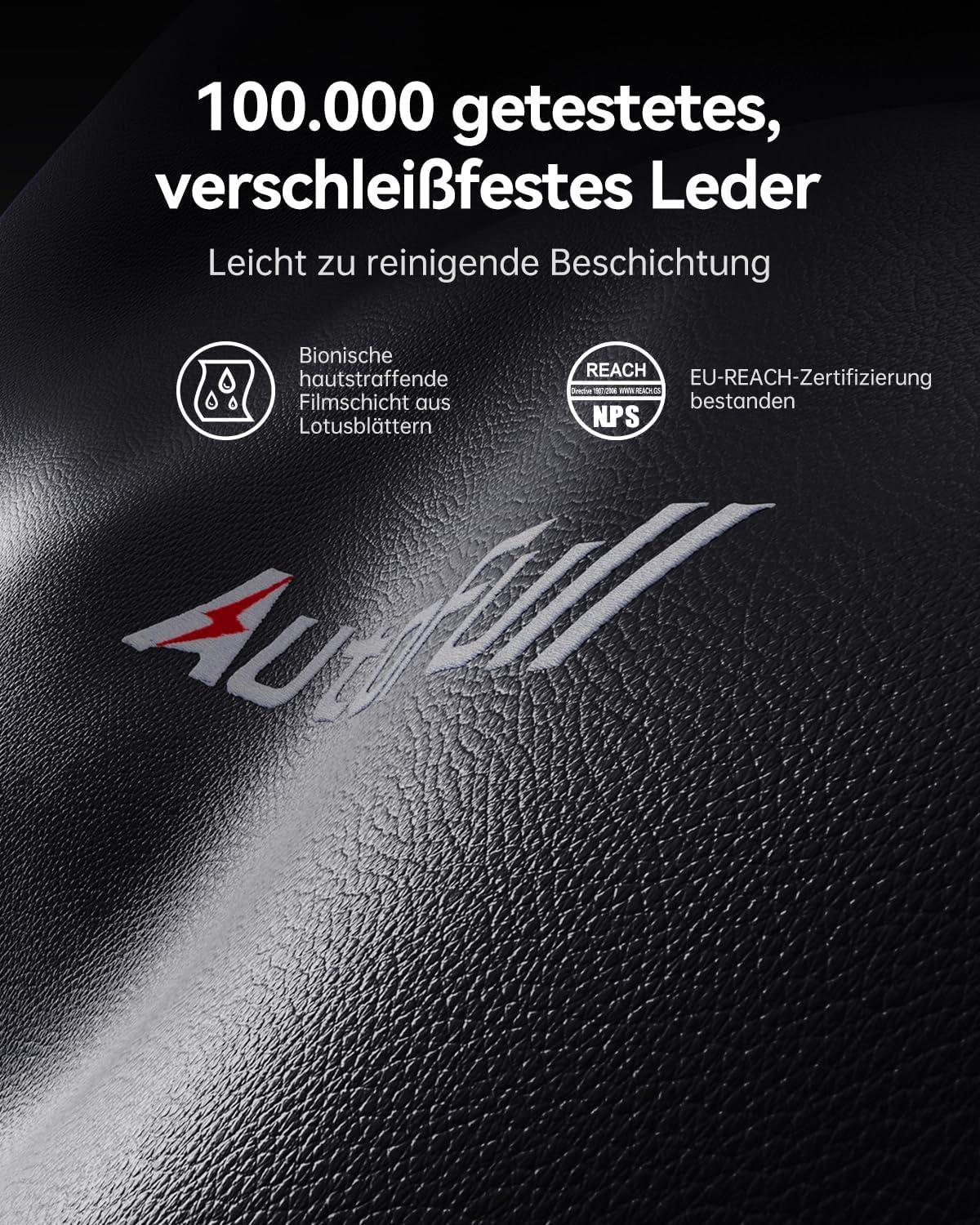 AutoFull C3 Gaming-Stuhl ergonomisch PU-Leder Schwarz Lordosenstützkissen Fußstütze