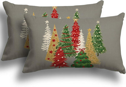 Kissenbezug Weihnachten 30x50 Leinen 2er Set für Sofa Couch