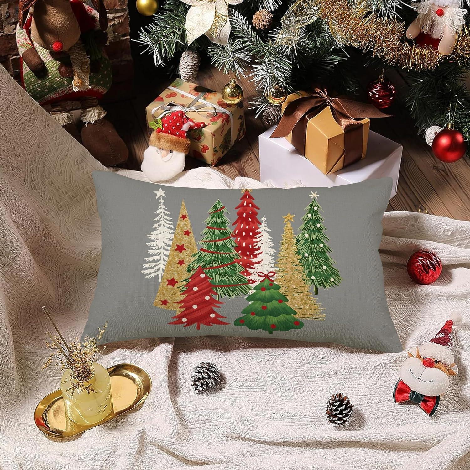 Kissenhüllen Weihnachten 30x50 cm 2er Set Leinen Deko Sofa Couch Schlafzimmer