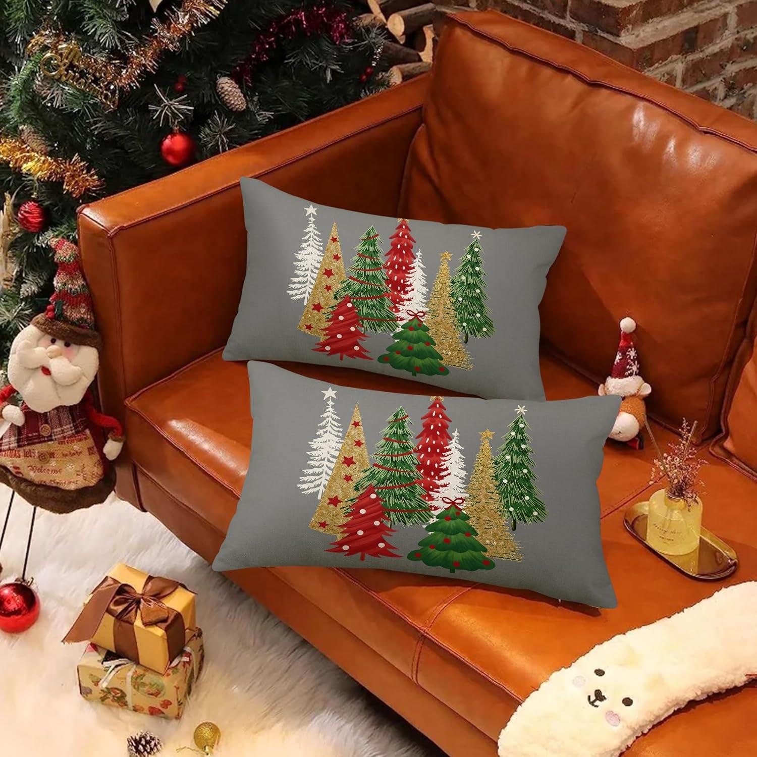Weihnachten Kissenbezug 30x50 Leinen 2er Set Deko Sofa Schlafzimmer