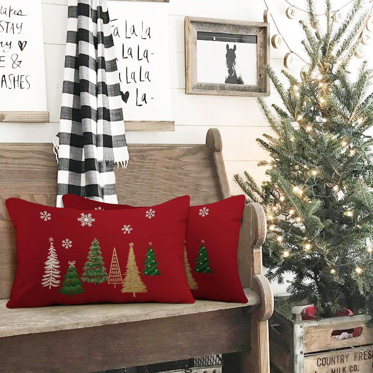 Weihnachtskissenbezug 2er Set Leinen 30x50 cm