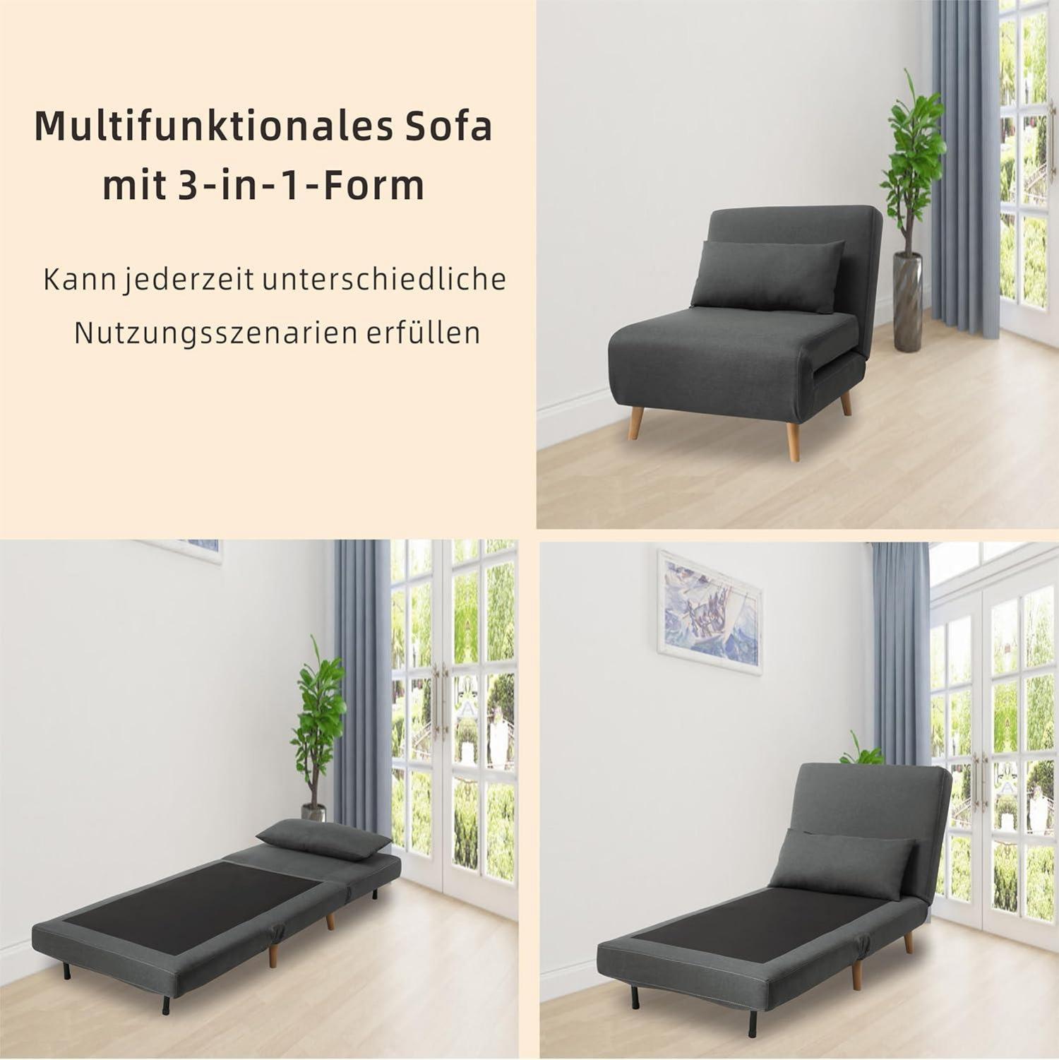 Schlafsofa 4 in 1 Schlafsessel Bettfunktion Gästebett Darkgrau