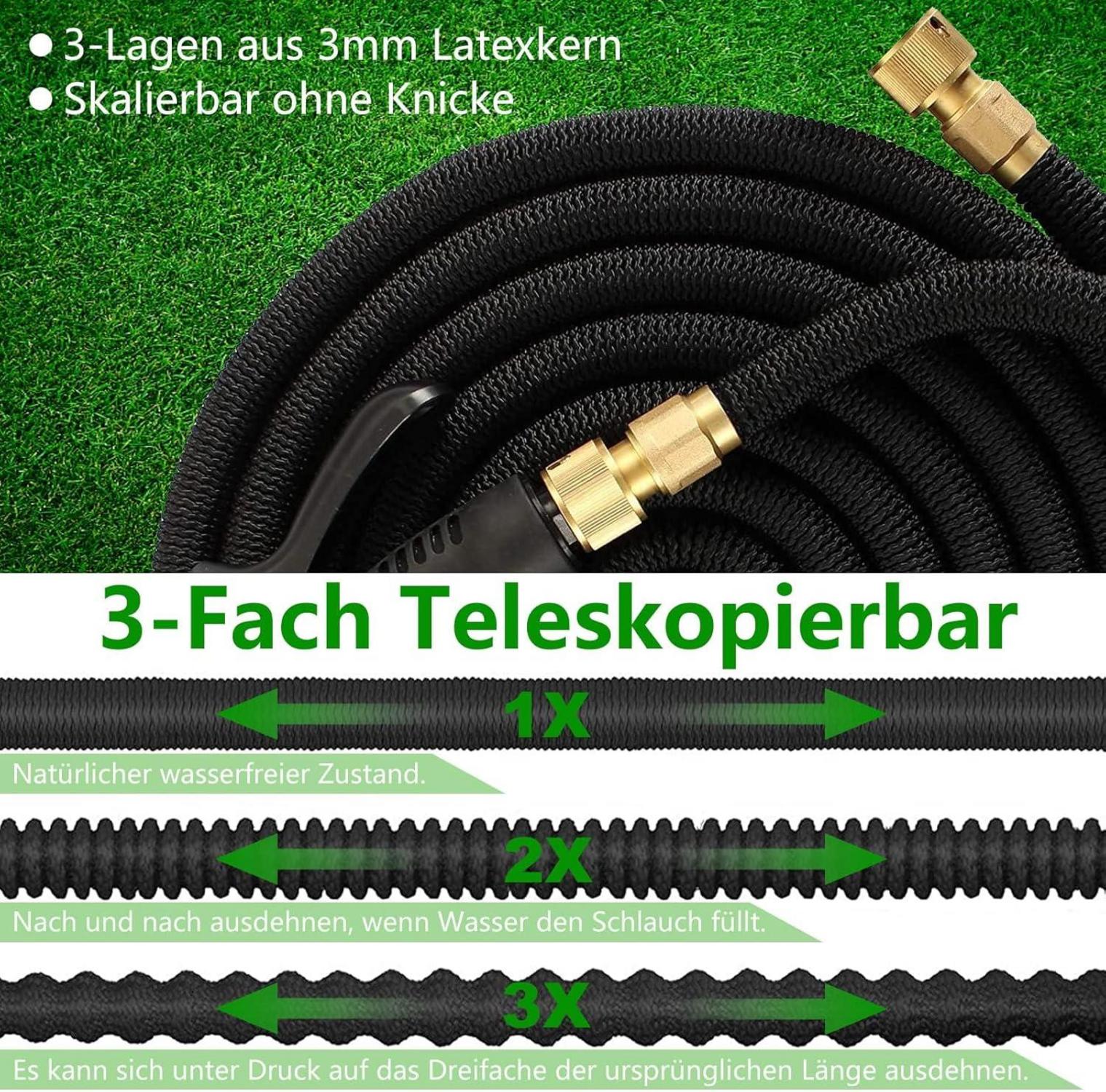 Flexibler Gartenschlauch 30m 8 Funktionssprühdüsen Gartenbewässerung